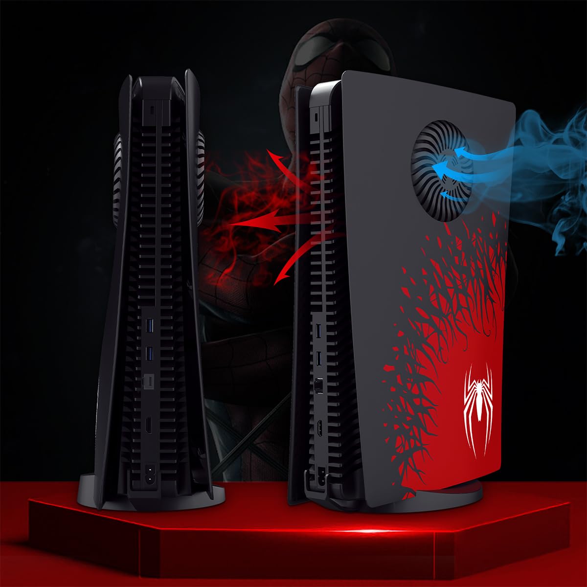 ZORBES Faceplate for Playstation 5 Console Set of 2Pcs PS5 Faceplate with Vent Heat Dissipation PS5 Cover Faceplate Fashion Red Spider Printed Face Cover for PS5 DIY Modification ZORBES Faceplate for Playstation 5 Console Set of 2Pcs PS5 Faceplate with Vent Heat Dissipation PS5 Cover Faceplate Fashion Red Spider Printed Face Cover for PS5 DIY Modification